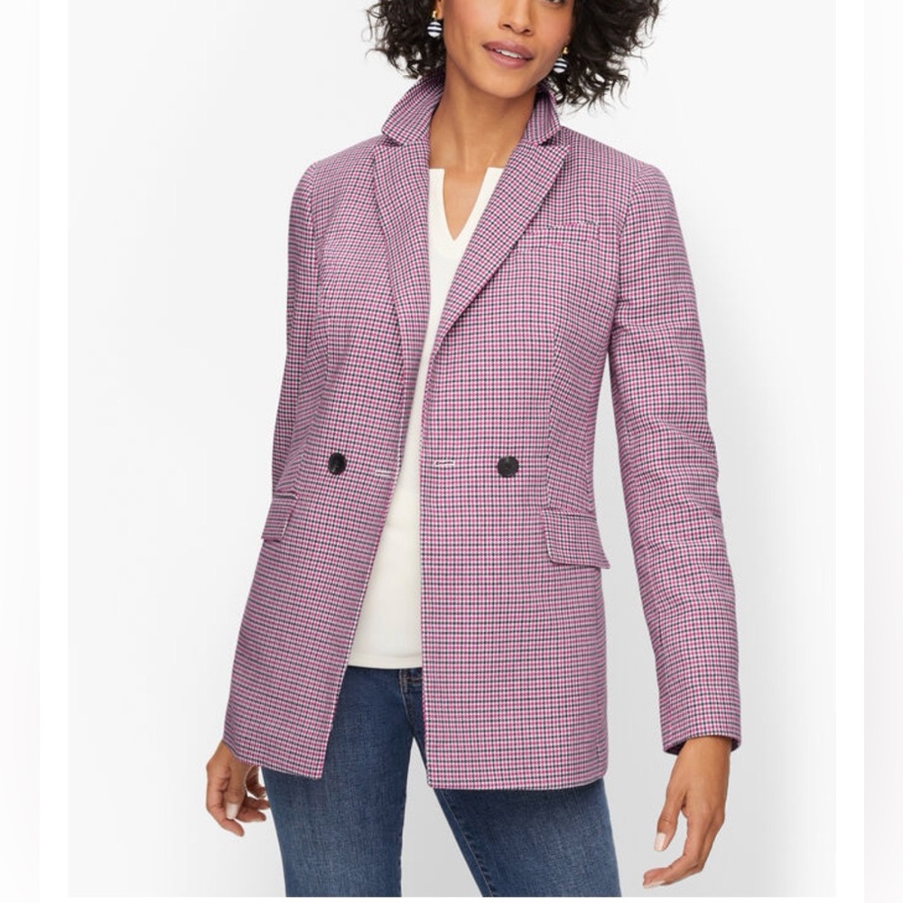 Talbots Double Breasted Houndstooth Blazer Size 12 Preppy‎ Academia Career NEW